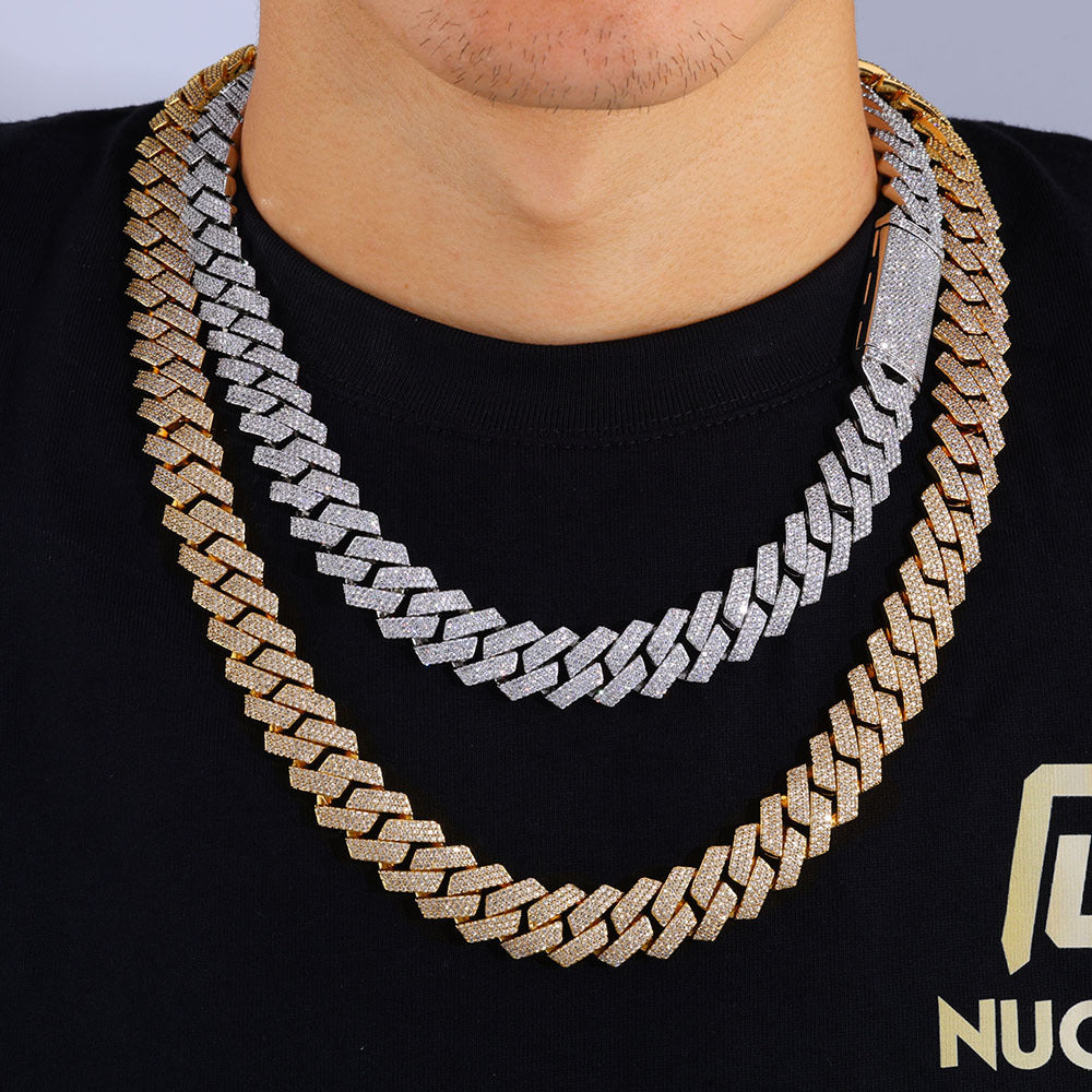 12mm S925 silver moissanite three-row  diamond Cuban Link Chain