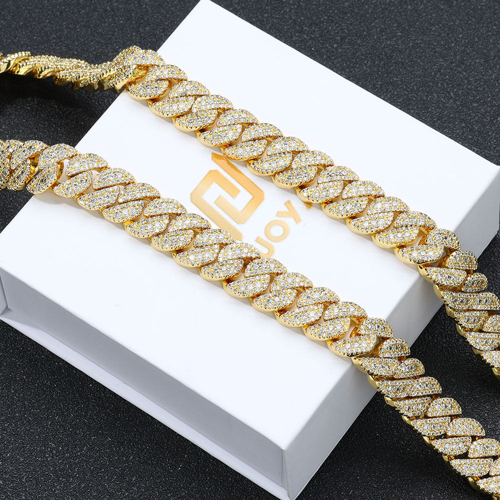 14mm S925 silver moissanite flip clasp Cuban Link Chain