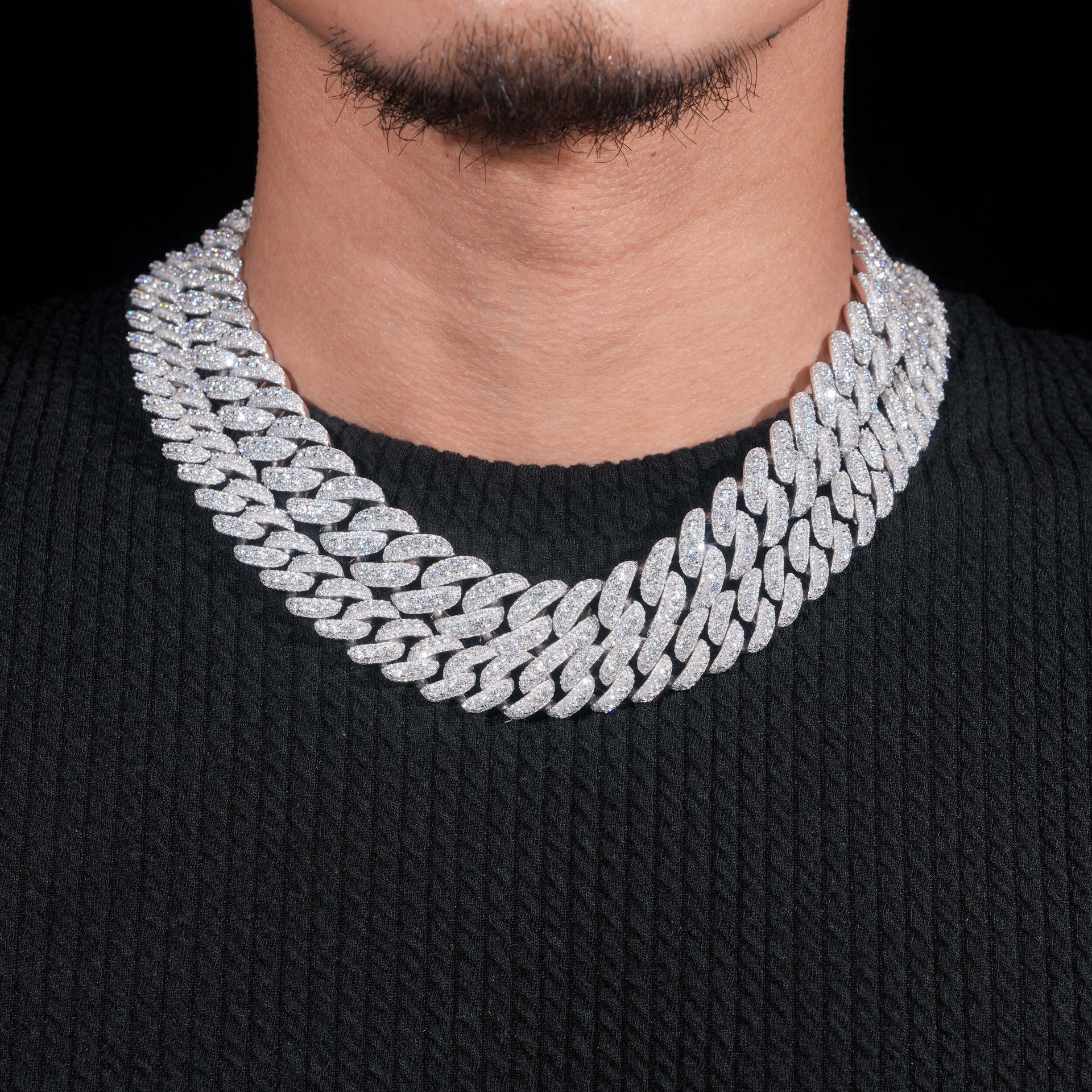 13mm/15mm/16mm/18mm New S925 Silver Moissanite Crescent Cuban Chain