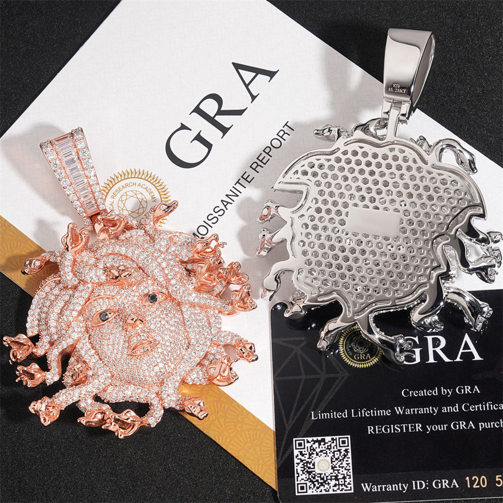 Moissanite Medusa Head Pendant