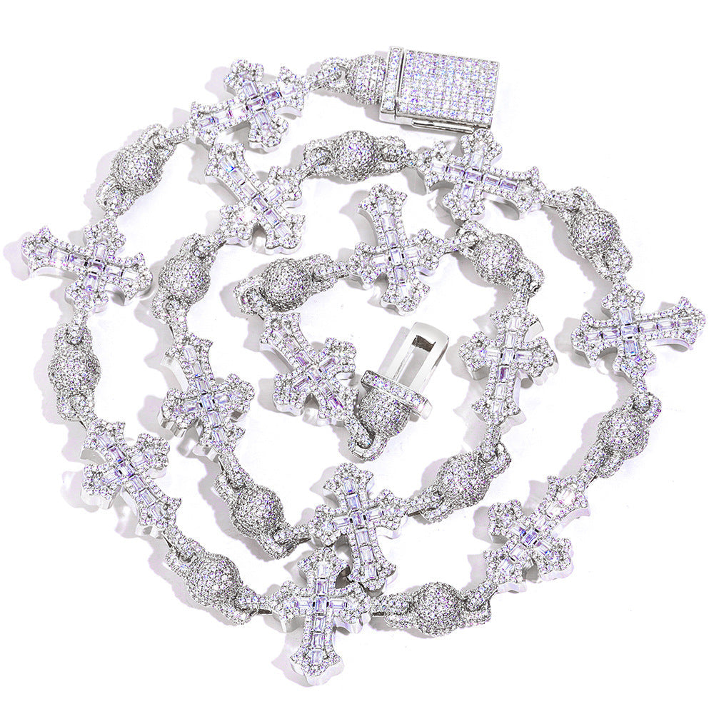 Full Diamond Round Bead T Square Zirconia Cross Cuban Link Thegoldlinks