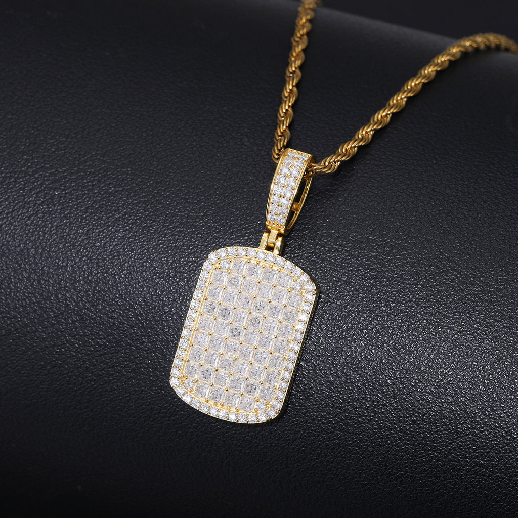 S925 Princess Cut Moissanite Dog Tag Pendant