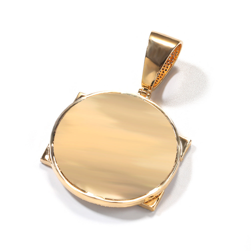 Custom Round Base Plate Large Letter Zircon Pendant Gubanlink