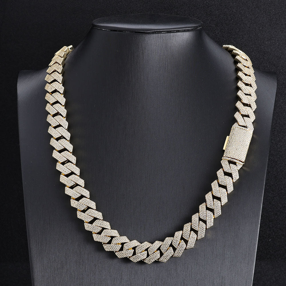 15mm Moissanite S925 Silver Necklace with Diamond Diamond Cuban Chain