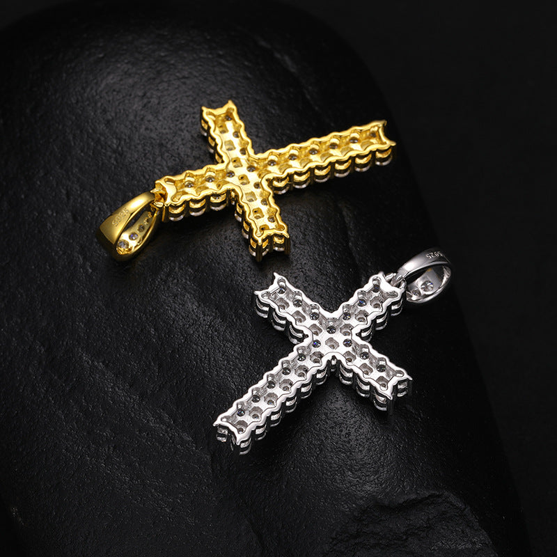 Hip Hop Moissanite Cross Pendant Gold Plated Necklace