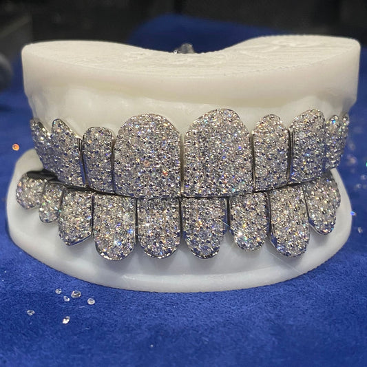 925 Sterling Silver VVS  Moissanite Stones Iced Out  Grillz
