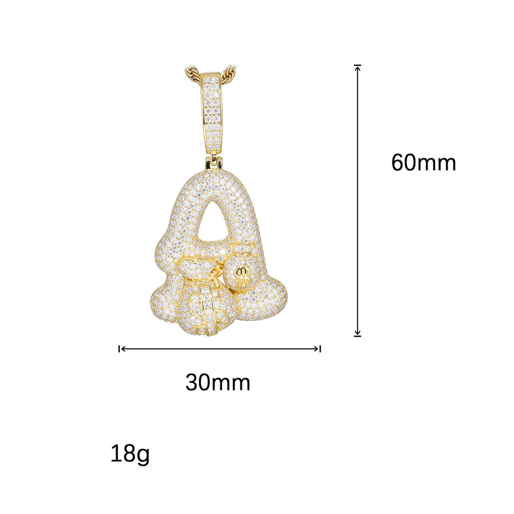 S925 Silver Moissanite Money Bag Letter Pendant