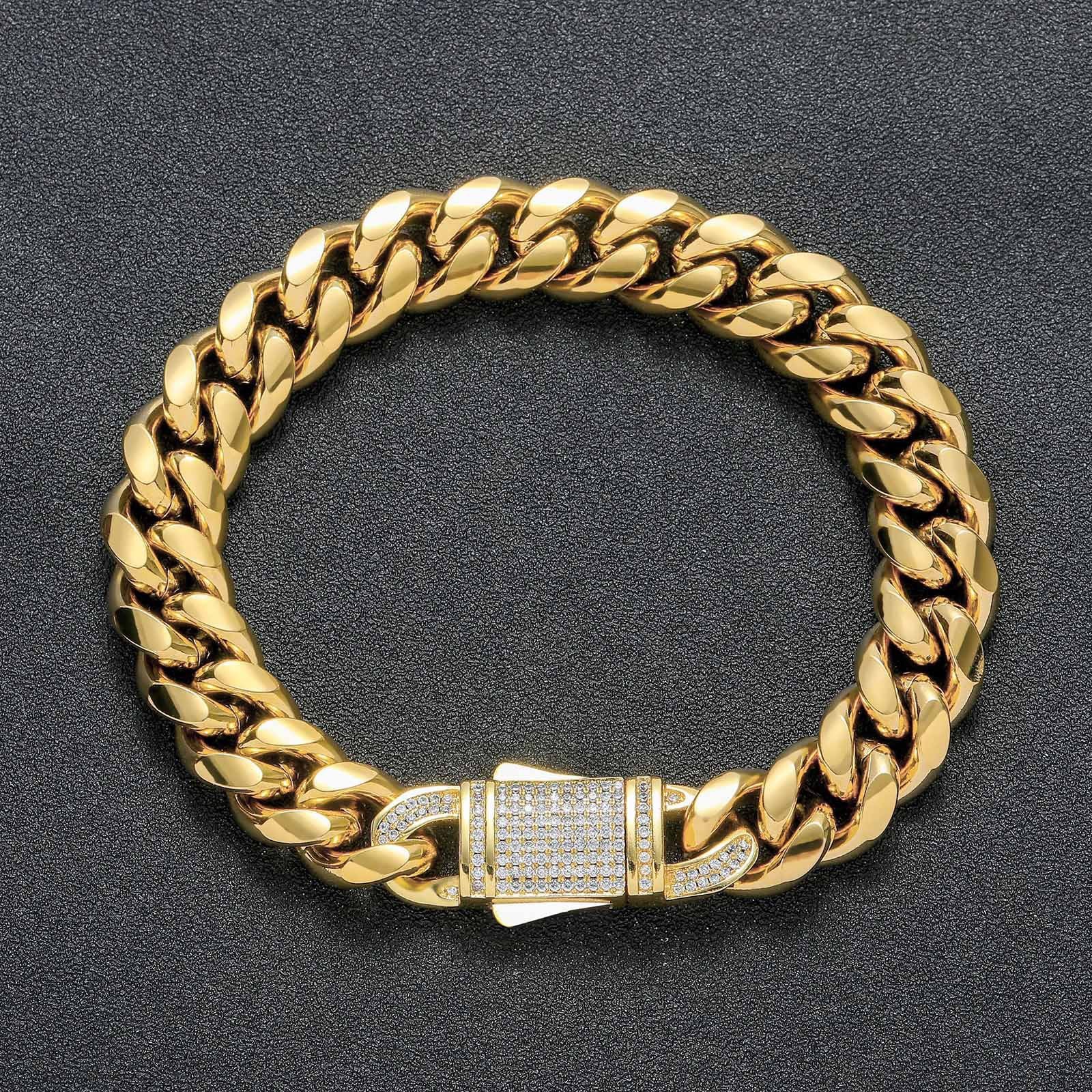 12MM 14K  Gold Plated Iced Out Clasp Miami Cuban Link Bracelet Icedking
