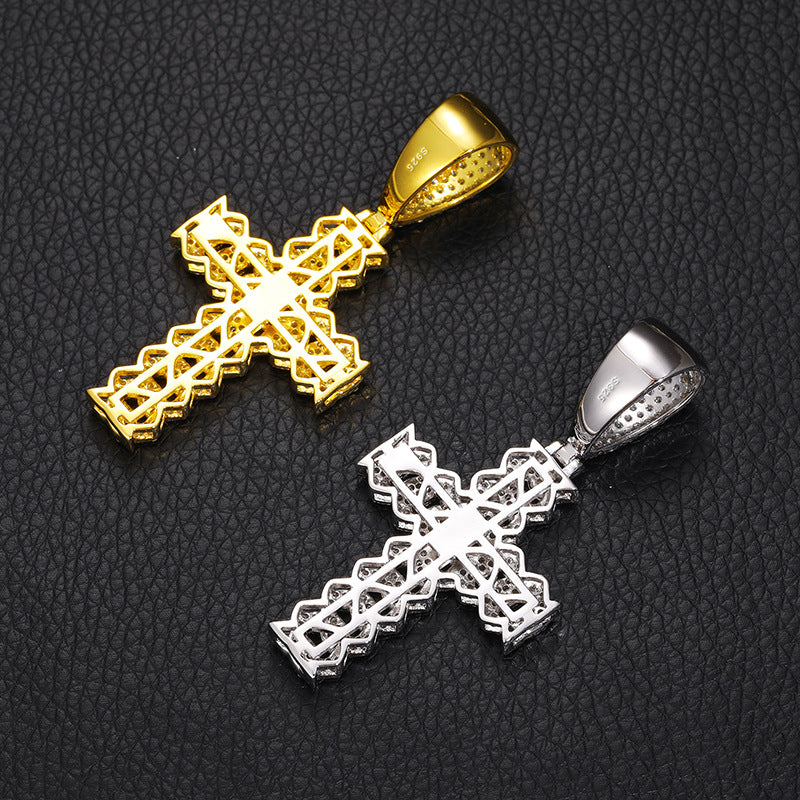 Moissanite and Diamond Cuban Cross Sterling Silver Pendant UCCIYO