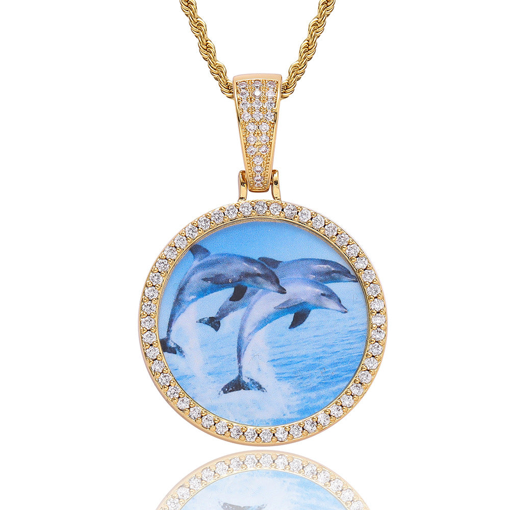 Moissanite S925 Sterling Silver Round Photo Frame Pendant