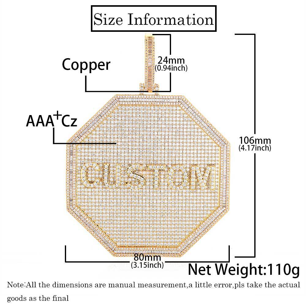 3D Big Octagon Custom Letter Pendant