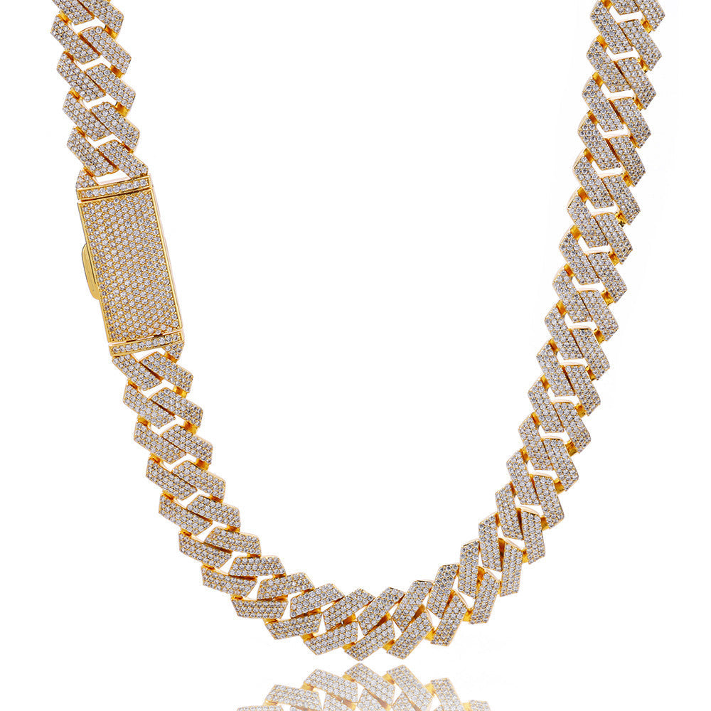 12mm S925 silver moissanite three-row  diamond Cuban Link Chain Gubanlink