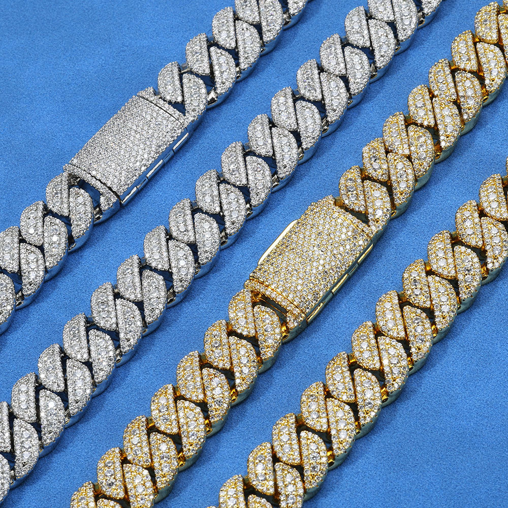 14mm S925 silver moissanite flip clasp Cuban Link Chain