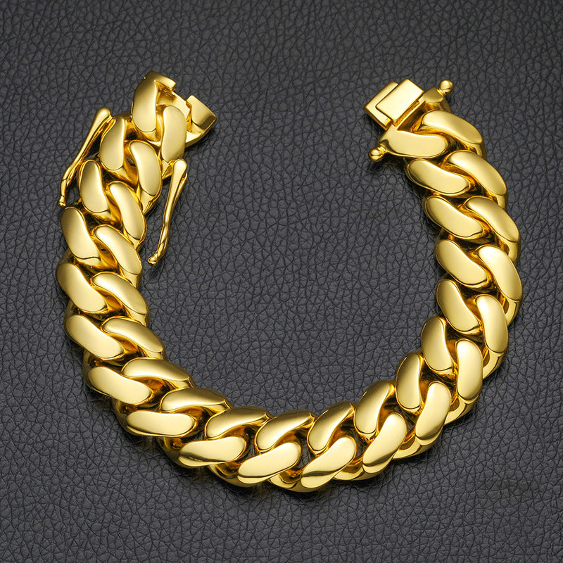 8/10/12/14/16/18MM 18K Gold Plated  Butterfly Buckle Miami Cuban Link Bracelet Gubanlink