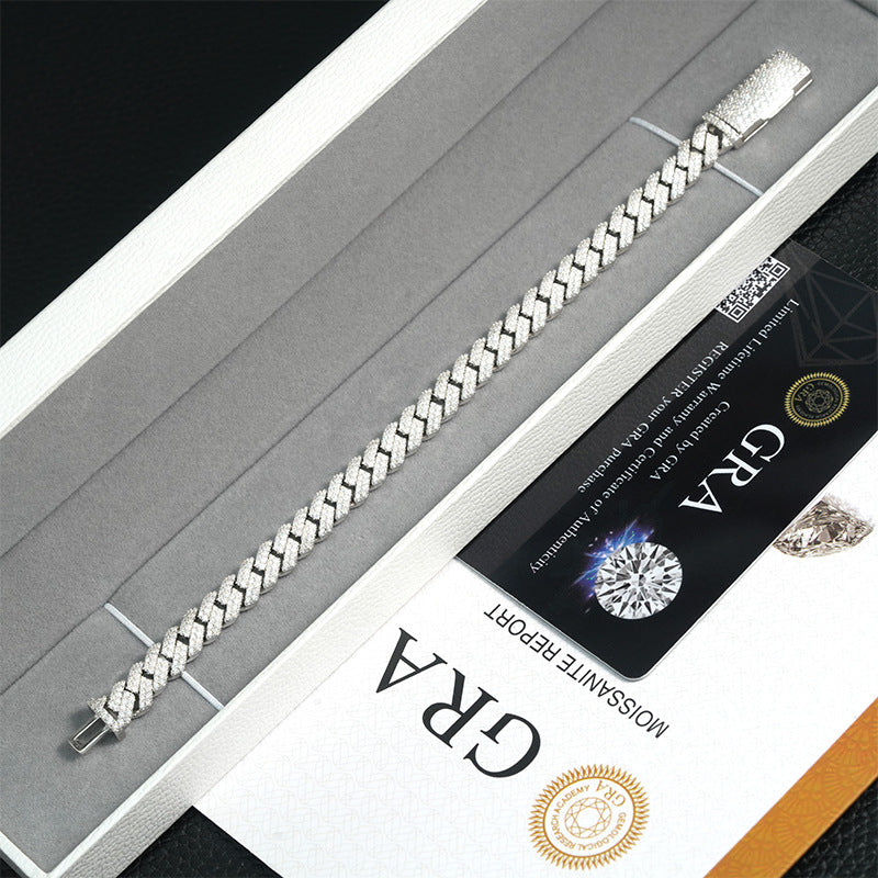 8mm S925 silver diamond row moissanite Cuban Link Chain