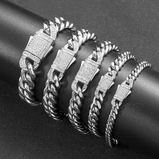 12MM White Gold Plated Iced Out Clasp Miami Cuban Link Bracelet