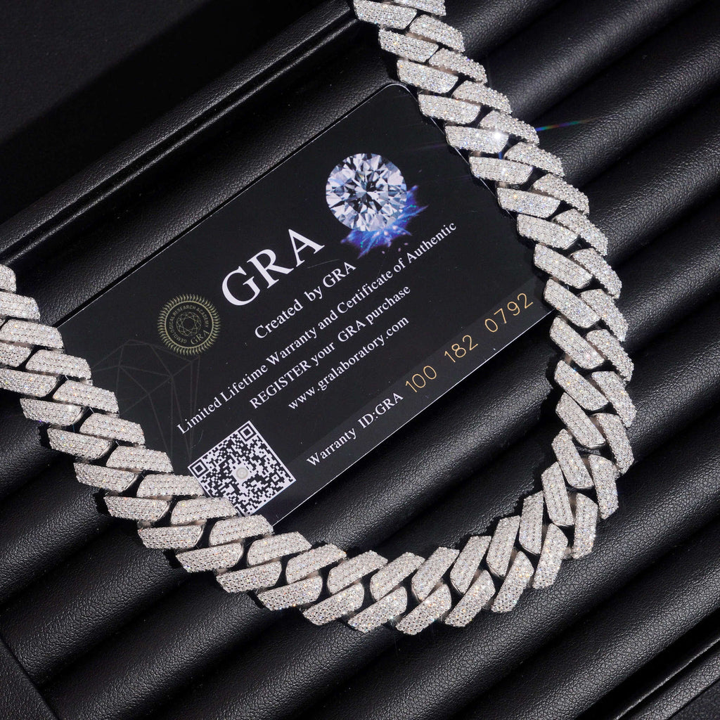 15mm Moissanite S925 Silver Necklace with Diamond Diamond Cuban Chain