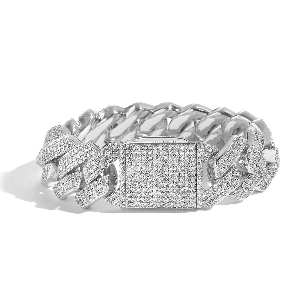 20mm S925 silver moissanite three-row diamond diamond Cuban bracelet