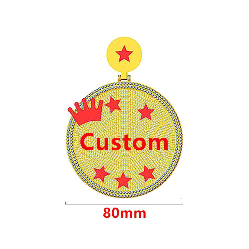 Customized Letter and Number Round Star Crown Pendant