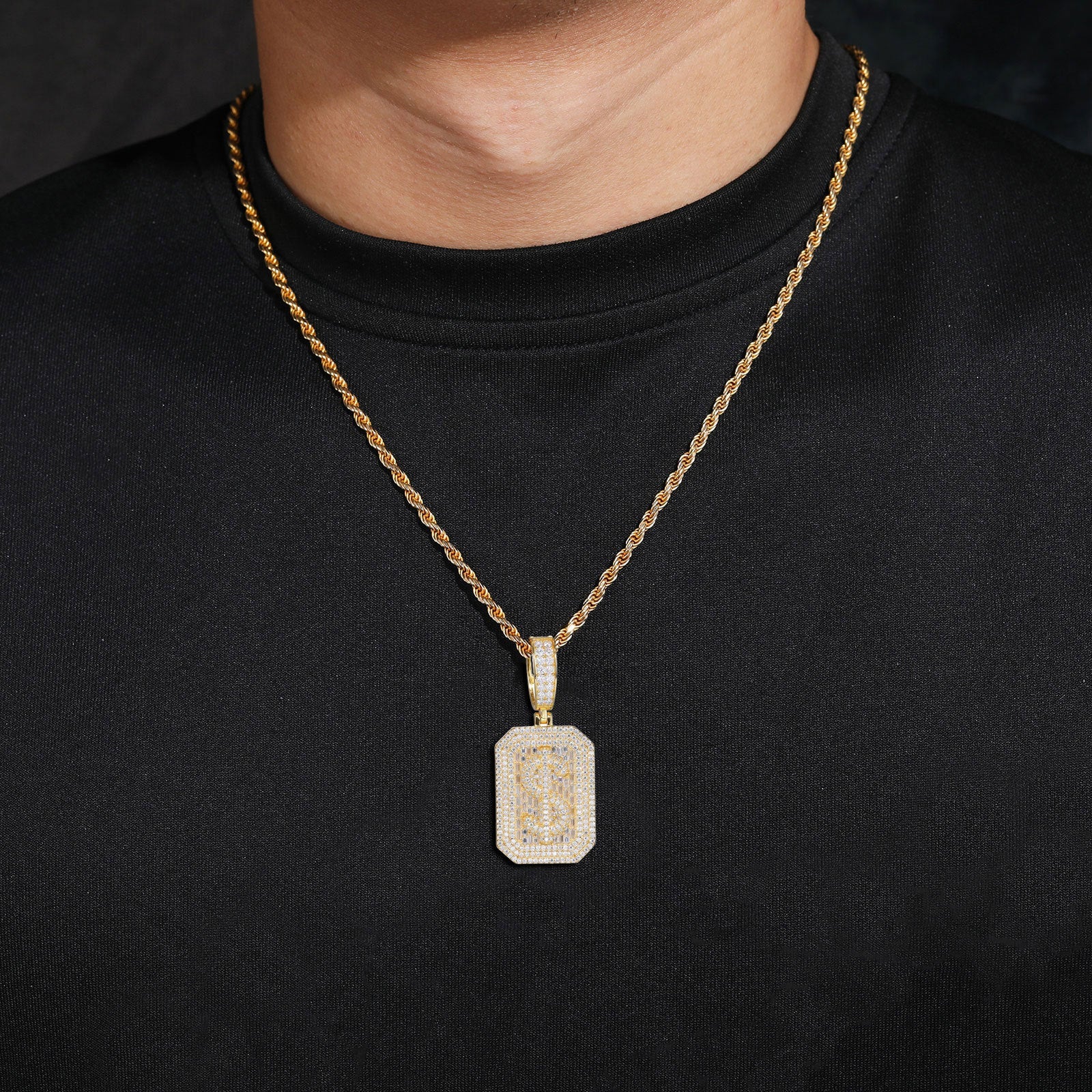 Rectangular Moissanite Dollar Sign Sterling Silver Pendant UCCIYO