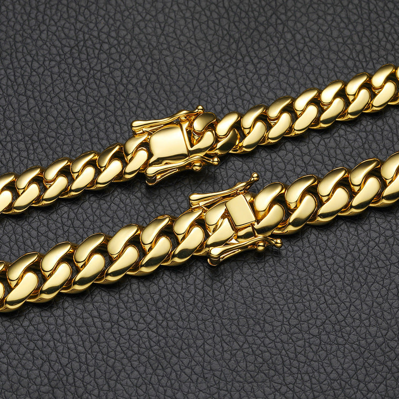 8/10/12/14/16/18MM 18K Gold Plated  Butterfly Buckle Miami Cuban Link Bracelet Gubanlink