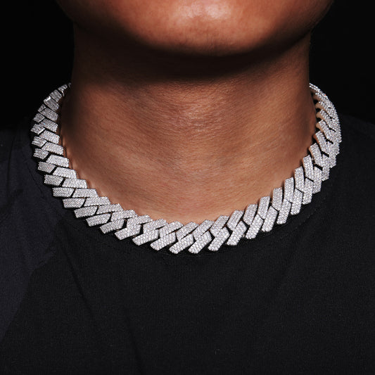 16MM White Gold Plated Iced Out Prong Cuban Link Chain