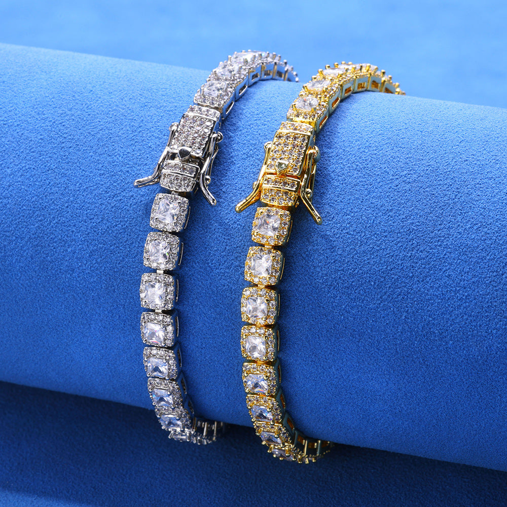5mm  Gold S925 silver moissanite full diamond rock candy tennis bracelet Gubanlink
