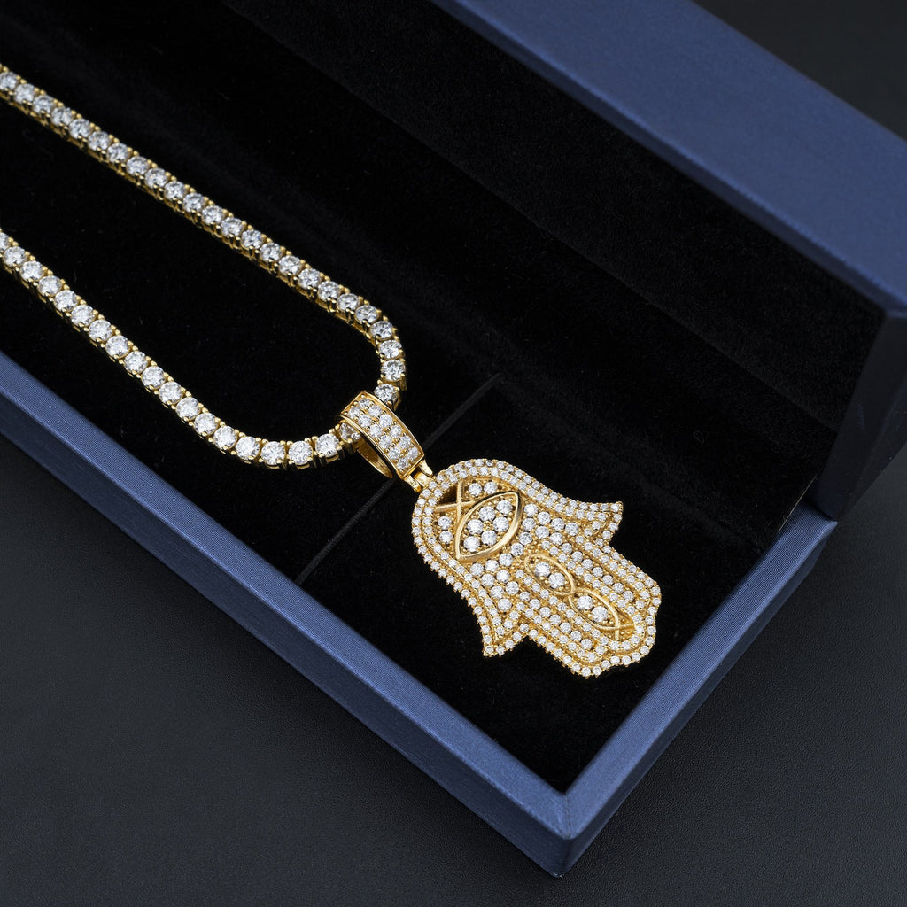 Moissanite Hamsa Evil Eye Pendant