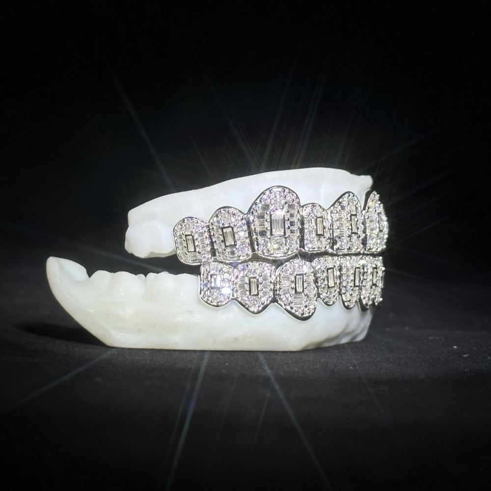 Gubanlink Double Row Layered VVS Moissanite 925 Silver Iced Out Hip Hop 8 Top Teeth Grillz