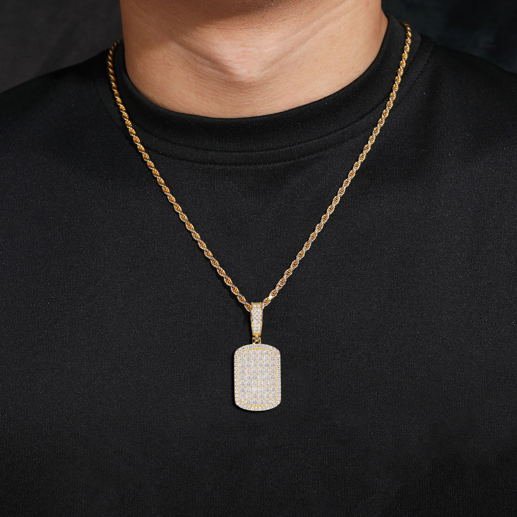 S925 Princess Cut Moissanite Dog Tag Pendant
