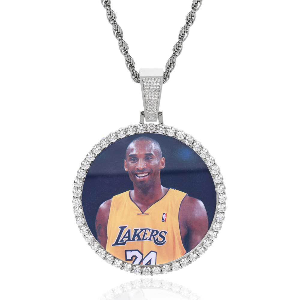 Moissanite S925 Sterling Silver Round Photo Frame Pendant