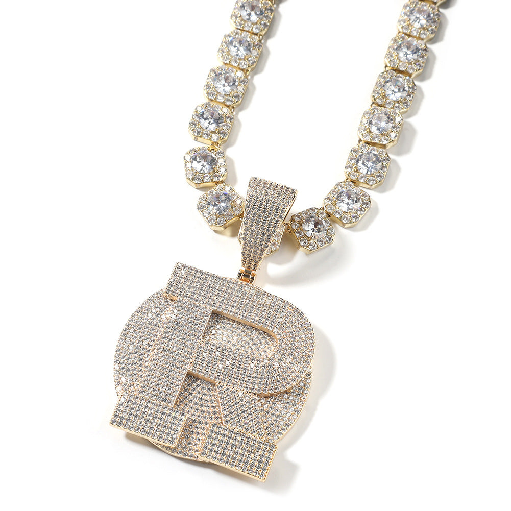Custom Round Base Plate Large Letter Zircon Pendant