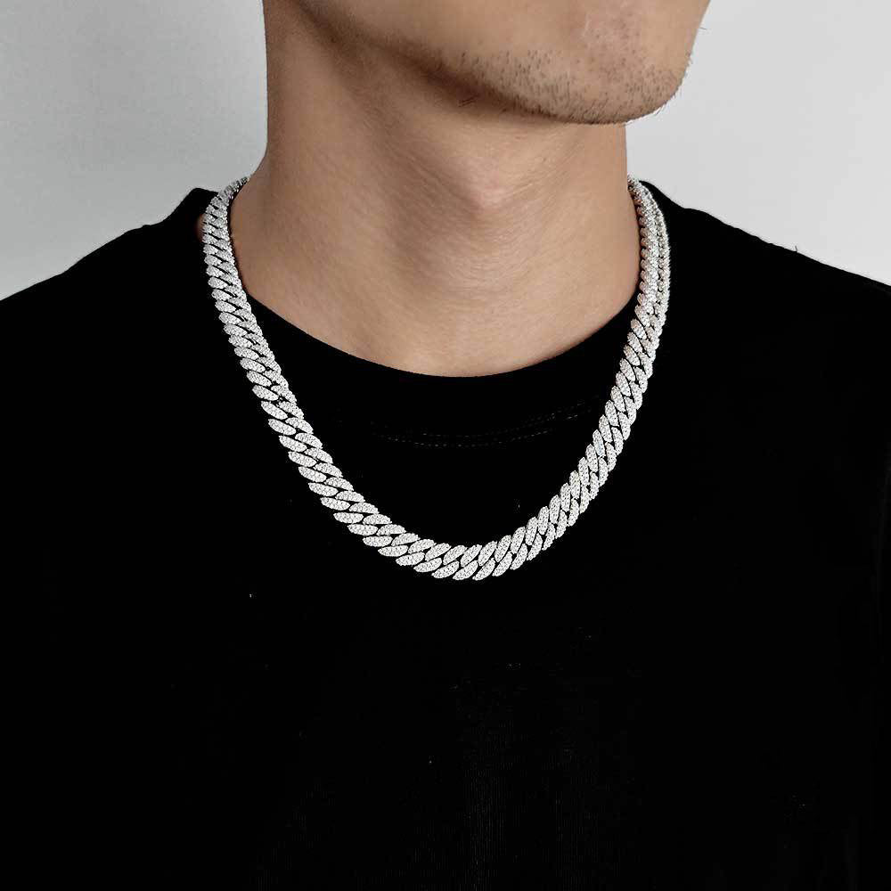 10mm Double Row Moissanite Cuban Necklace 925 Silver
