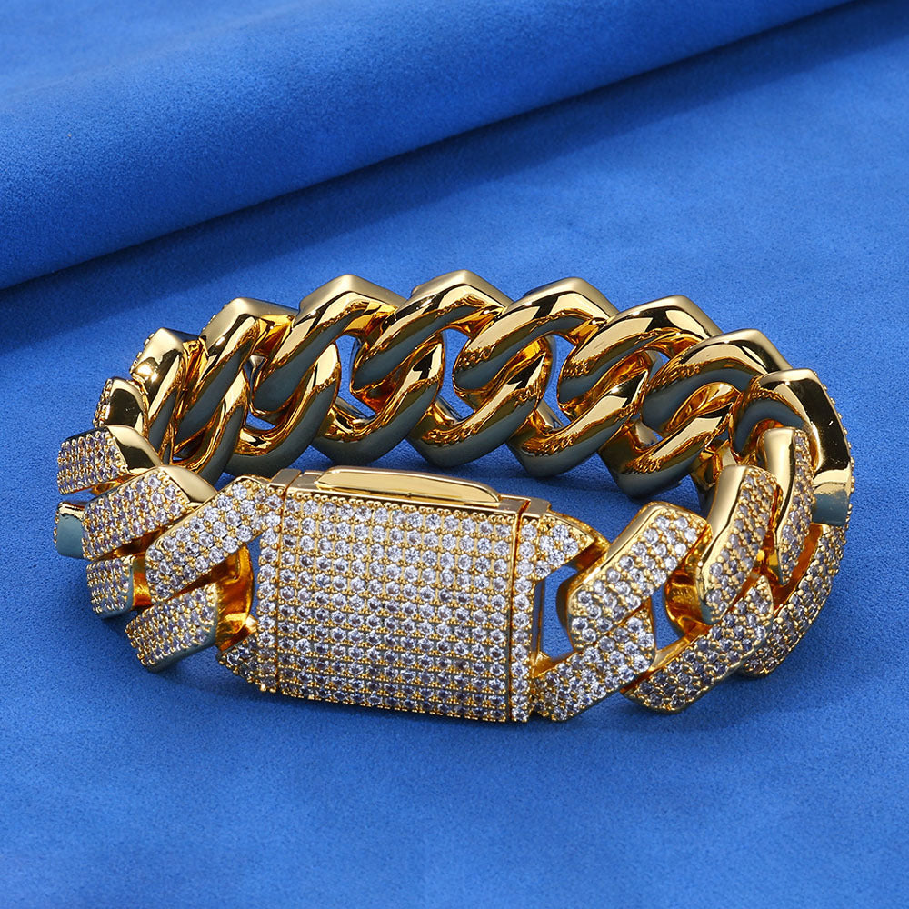 20mm S925 silver moissanite three-row diamond diamond Cuban bracelet
