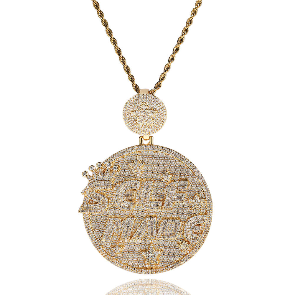 Customized Letter and Number Round Star Crown Pendant