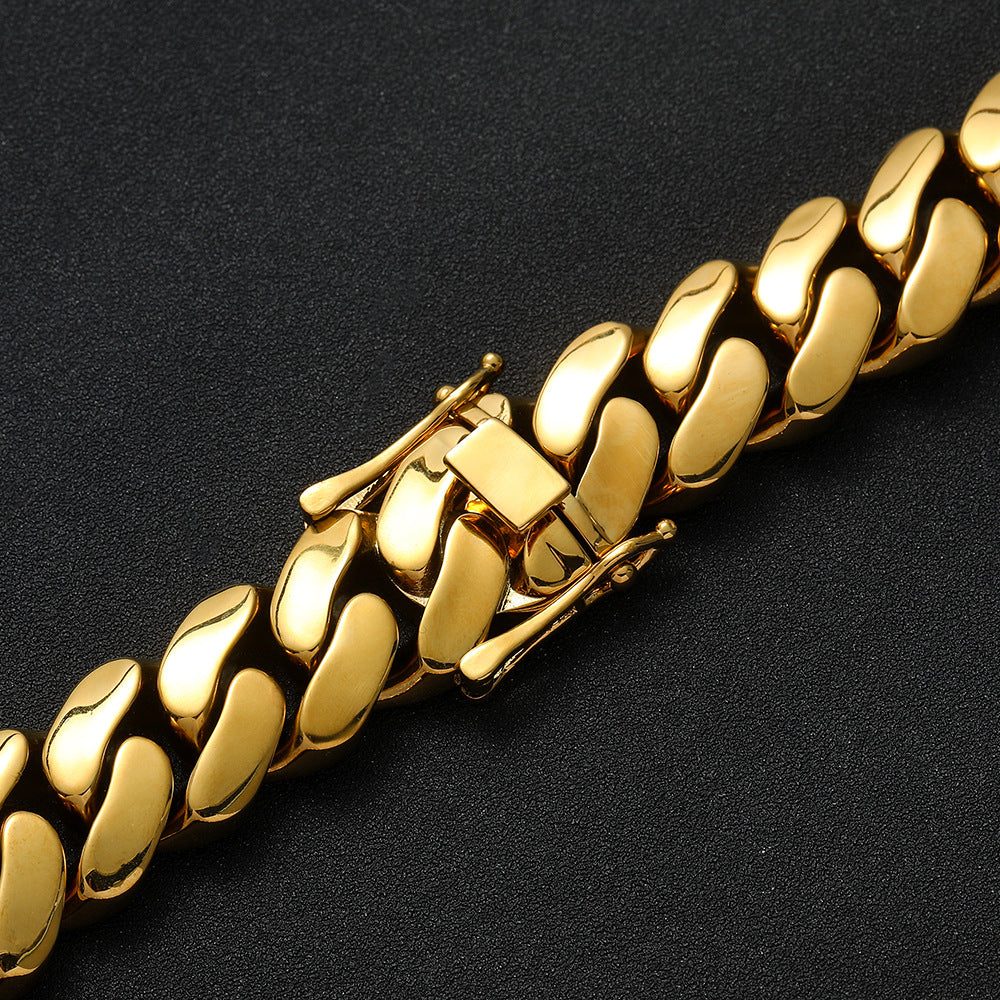 Mens 22MM 18K Gold Plated Miami Cuban Link Bracelet