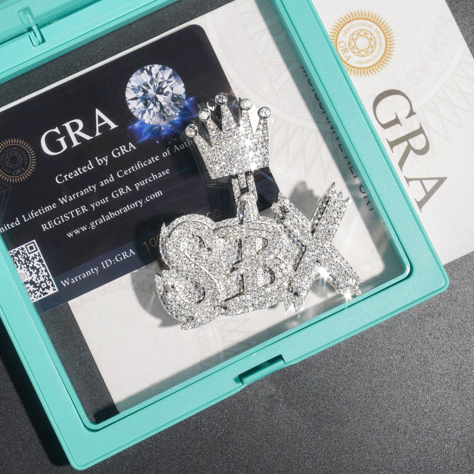 Silver Moissanite Burr Letter Necklace Pendant Gubanlink