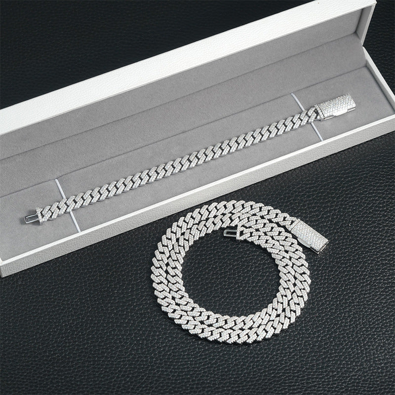 8mm S925 silver diamond row moissanite Cuban Link Chain