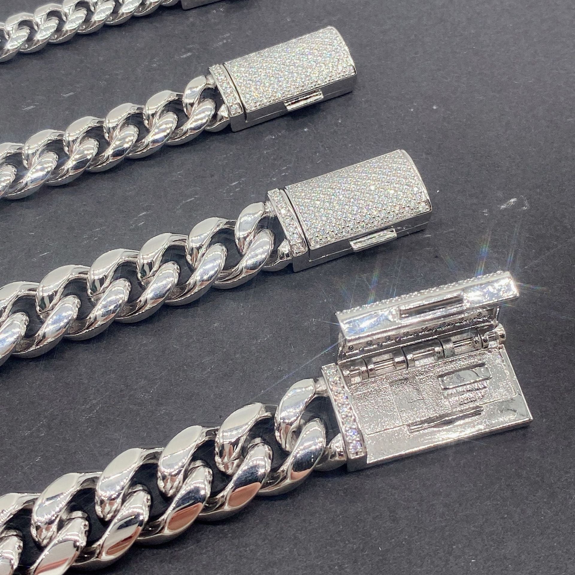 8-14mm Sterling Silver Moissanite Clasp Cuban Link Chains