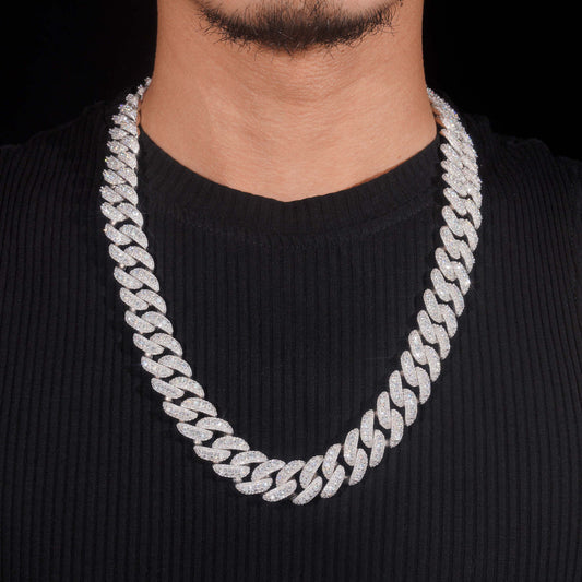 13mm/15mm/16mm/18mm New S925 Silver Moissanite Crescent Cuban Chain