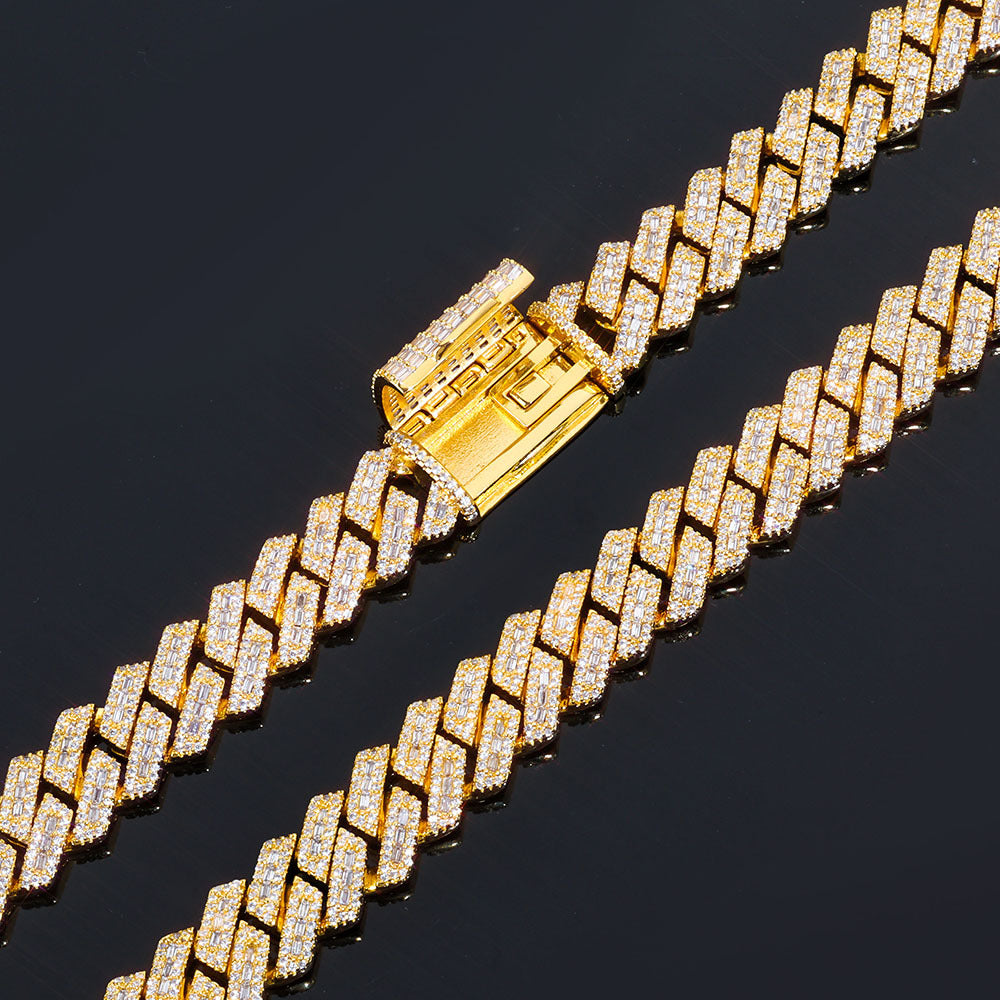 14mm S925 silver moissanite mixed inlaid T square diamond Cuban chain bracelet