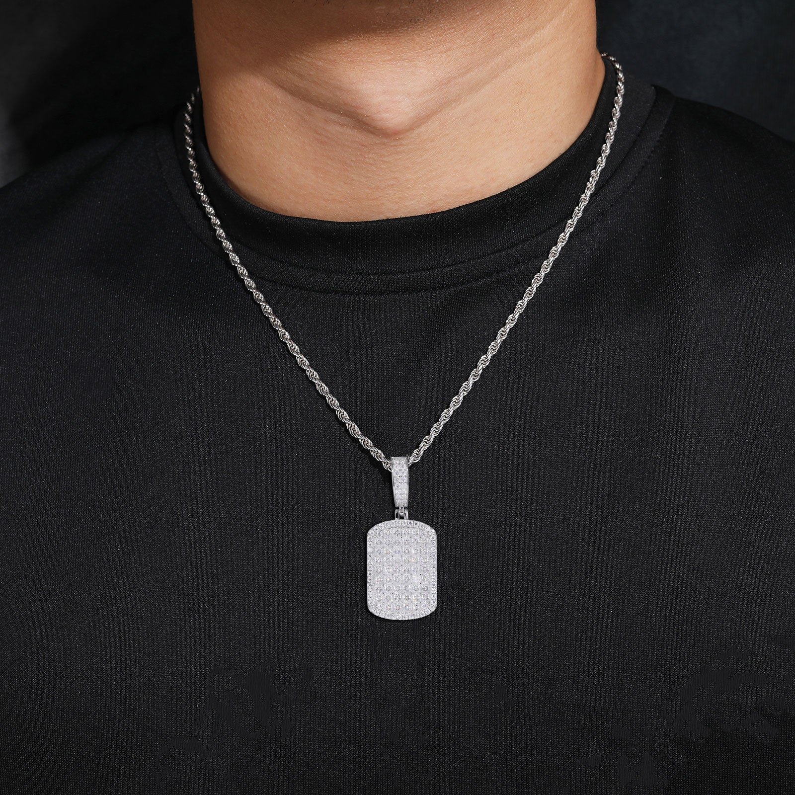 S925 Silver Moissanite Military Brand Necklace Rectangular Pendant Thegoldlinks
