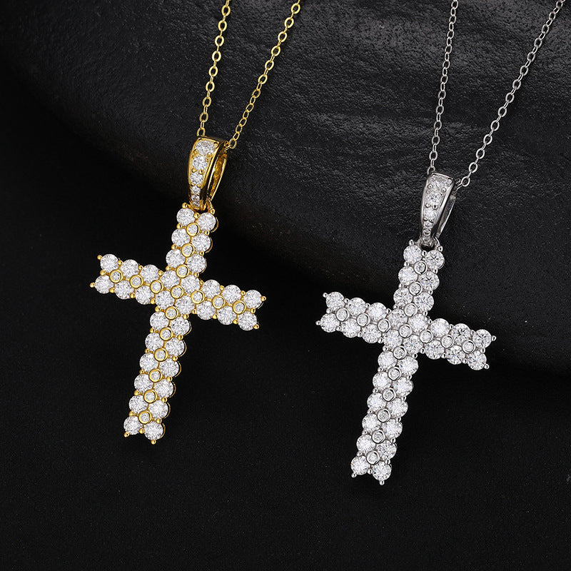 Hip Hop Moissanite Cross Pendant Gold Plated Necklace