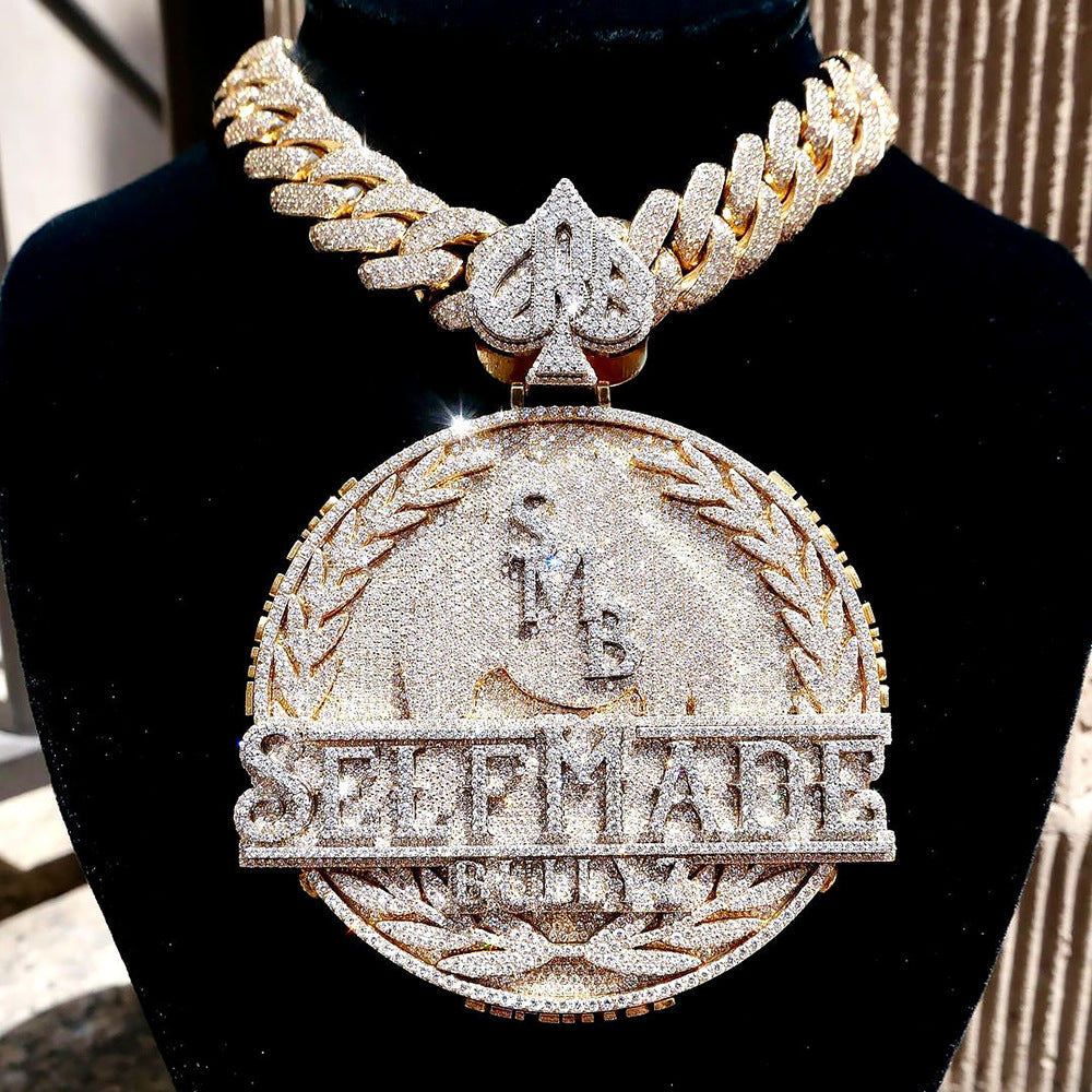 Custom Men's "SELF-MADE" Pendant 9Ct Round Moissanite 925 Silver Necklace