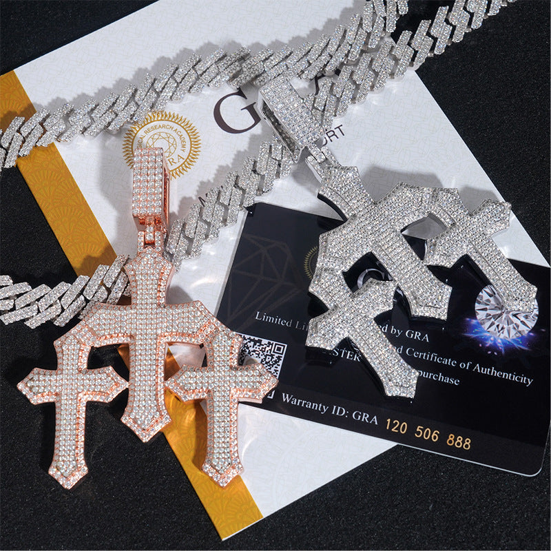 Moissanite Triple Cross Pendant gubanlink
