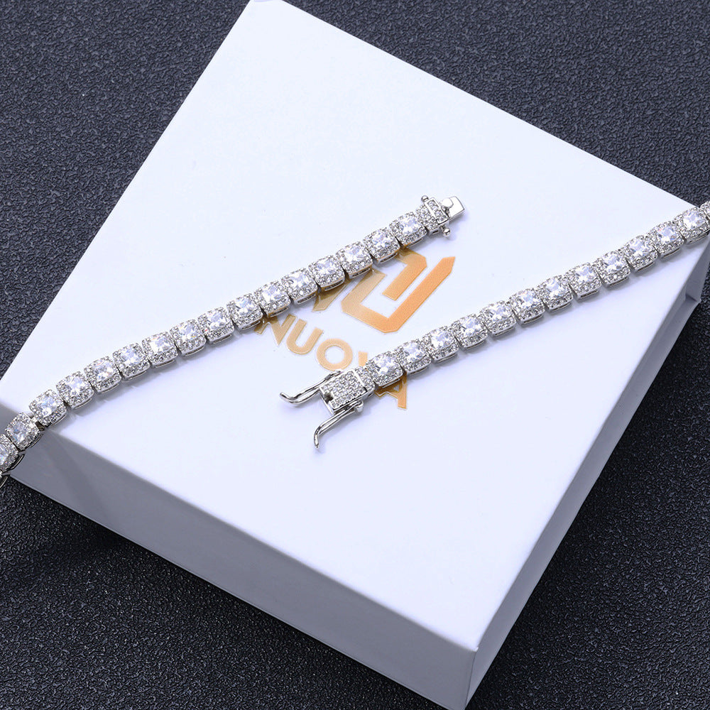 5mm White Gold S925 silver moissanite full diamond rock candy tennis bracelet