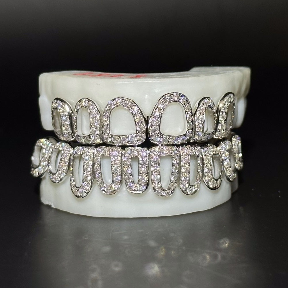 Polished Moissanite Braces Hollow Gold Grillz