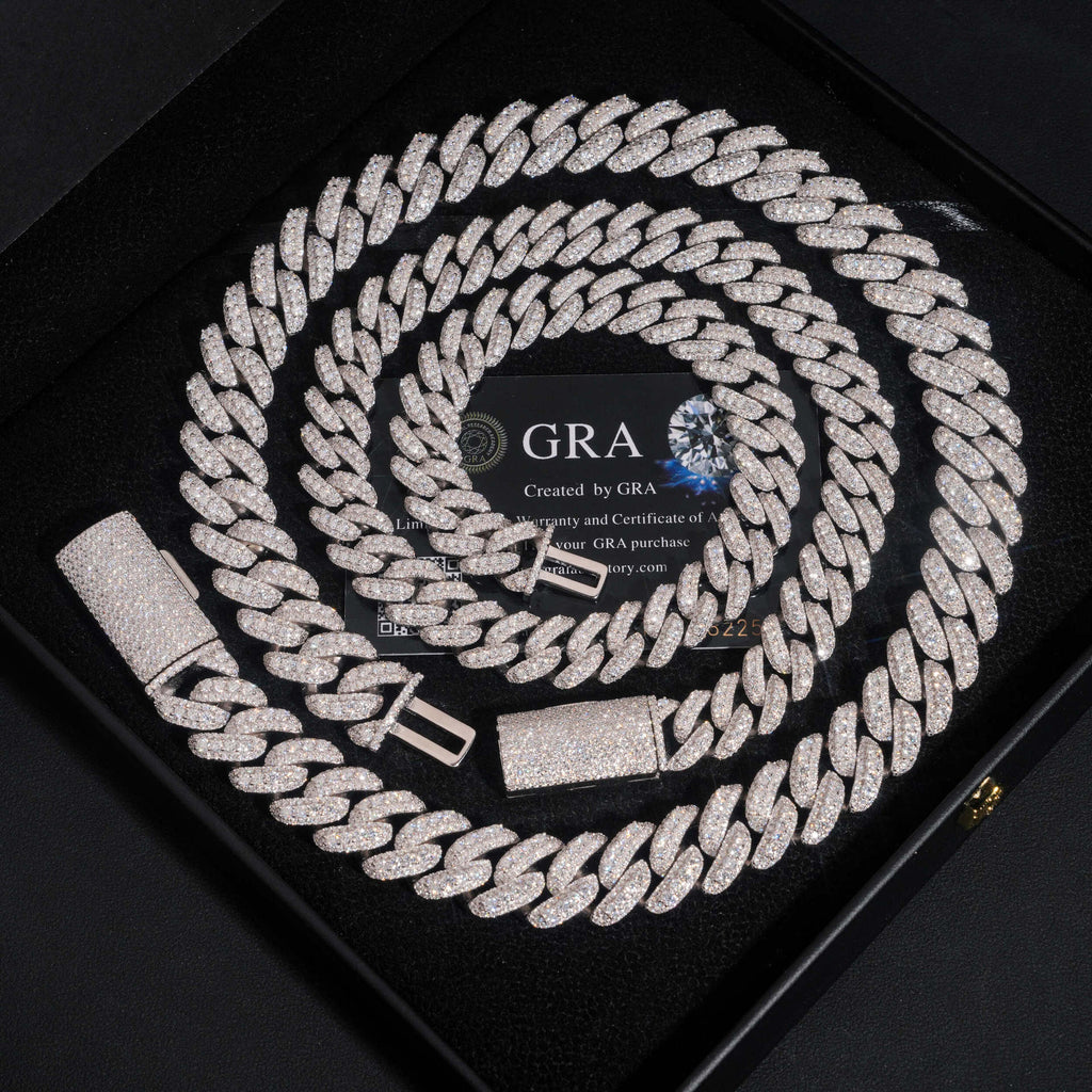 13mm/15mm/16mm/18mm New S925 Silver Moissanite Crescent Cuban Chain