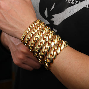 8/10/12/14/16/18MM 18K Gold Plated  Butterfly Buckle Miami Cuban Link Bracelet