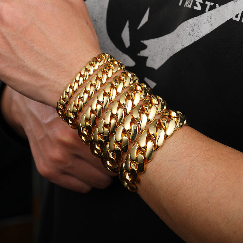 8/10/12/14/16/18MM 18K Gold Plated  Butterfly Buckle Miami Cuban Link Bracelet Gubanlink